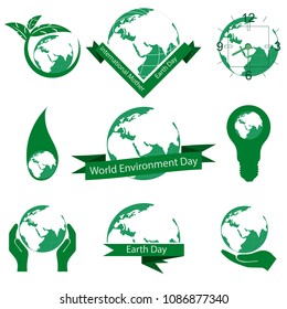 Set of Vector illustrations for World Environment Day, Earth day, international Mother Earth Day