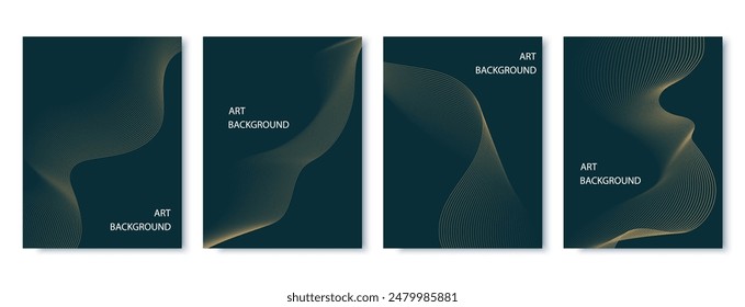 Set of vector illustrations for your design. Abstract waves on a black background. Modern design for business card, cover, banner, wallpaper.