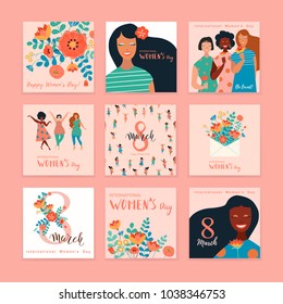 Set of vector illusttation. 8 march, International Women's Day. Vector template with lettering design. 