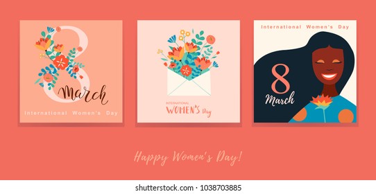 Set of vector illusttation. 8 march, International Women's Day. Vector template with lettering design.