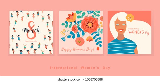 Set of vector illusttation. 8 march, International Women's Day. Vector template with lettering design.