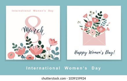 Set of vector illusttation. 8 march, International Women's Day. Vector template with lettering design.
