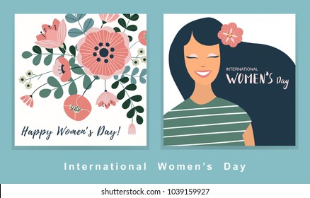 Set of vector illusttation. 8 march, International Women's Day. Vector template with lettering design.