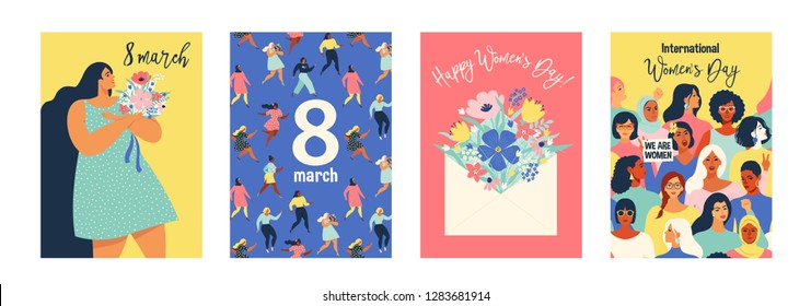 Set of vector illusttation. 8 march, International Women's Day. Feminism concept template design.
