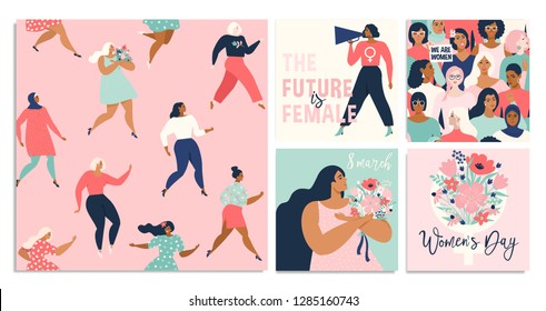 	
Set of vector illusttation. 8 march, International Women's Day. Vector template with lettering design.