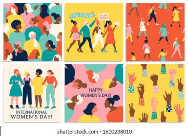 Set of vector illusttation. 8 march, International Women's Day. Feminism concept template design.