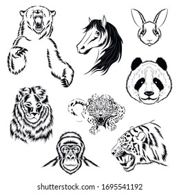 Set of vector image animals. Black images on a white background.