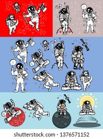 Set of vector image of astronauts in different actions. 