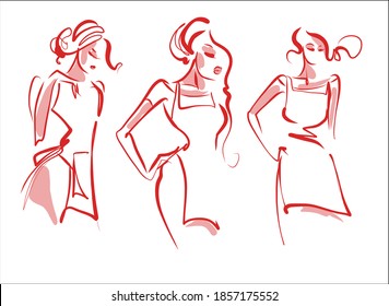  Set vector  image for design with a beautiful girl in an apron, hairdresser, cook, housewife