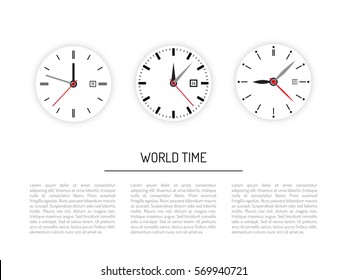 Set vector image of minimalistic clock dial white with black ticks time, different shapes of round and square, isolated on background. The timer is divided into 60 parts
