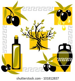 set vector image of olive and olive oil