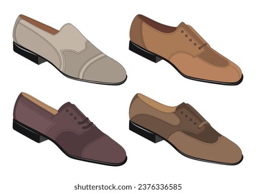 Set vector image of a silhouette of a pair of mens shoes. Low shoes