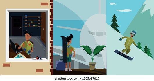 Conjunto de imágenes vectoriales sobre la búsqueda de vacaciones de invierno