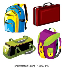 set of vector images of bags and backpacks luggage