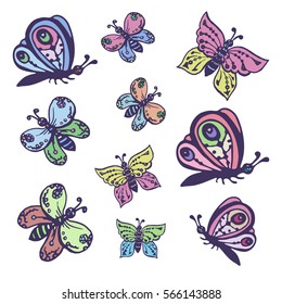 Set of vector images of beautiful butterflies decorative. It can be used for design registration cards, brochures, price lists, printing on clothing.