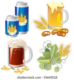 set of vector images of beer, ingredients and supplements.