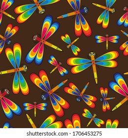 Set of vector images of beetles, bees and dragonflies.