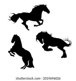 Set of vector images with black silhouettes of horses