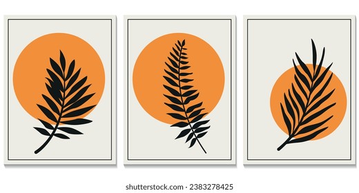 Set vector images of botanical posters. Minimalistic floral design for print, cover, wallpaper, banner and office.