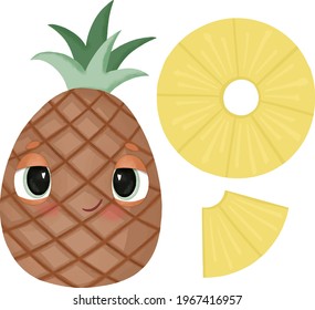 A set of vector images with a bright cartoon pineapple