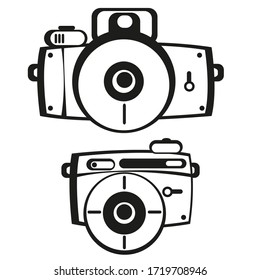 Set of vector images of cameras on a white background. Vector isolated drawings.