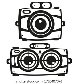 Set of vector images of cameras on a white background. Vector isolated drawings.