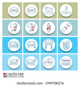 Set of vector images of car service icons. Conception of automobiles.