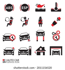 Set of vector images of car service icons. Conception of automobiles.