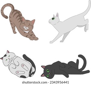 Set of vector images of cats in a flat style. Cute cats sit, play and sleep