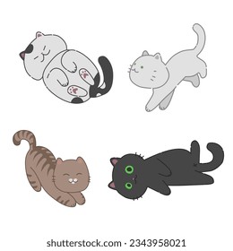 Set of vector images of cats in a flat simple style. Cute minimalistic cats of different breeds and colors