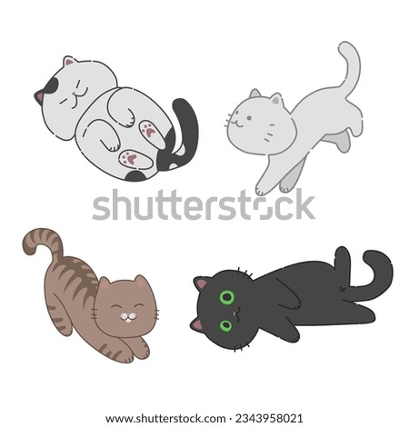 Set of vector images of cats in a flat simple style. Cute minimalistic cats of different breeds and colors