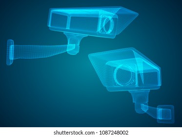 set of vector images. CCTV camera for building and street security