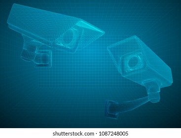 set of vector images. CCTV camera for building and street security