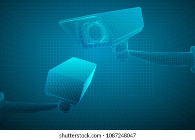 set of vector images. CCTV camera for building and street security