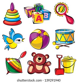 set vector images of children toys and entertainment