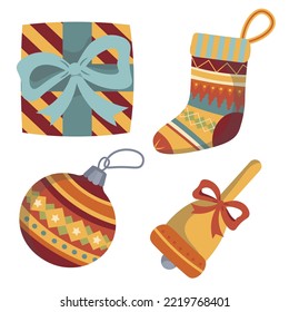 set of vector images christmas new year sock in ornament gift christmas