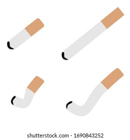 Set of vector images of cigarettes and cigarette butts.