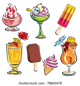 set vector images of cold drinks and ice cream