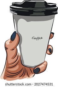Set of vector images of cups with coffee in hand