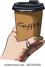 Set of vector images of cups with coffee in hand