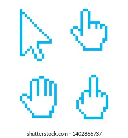 set of vector images of cursors and gestures. Set of pixel art style icons.