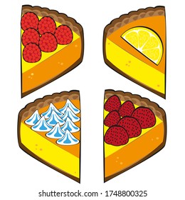 Conjunto de imágenes vectoriales de deliciosos pasteles de tarta de limón sobre fondo blanco.  Dibujos aislados.