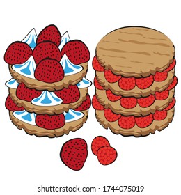 Satz von Vektorbildern von köstlichen Blätterteigkuchen auf einem weißen Hintergrund.Isolierte Zeichnungen.