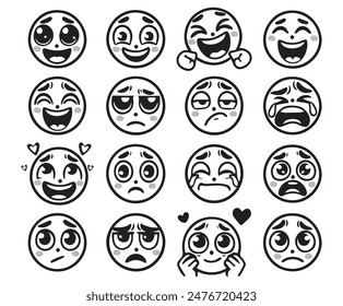 a set of vector images with different emotions. black and white