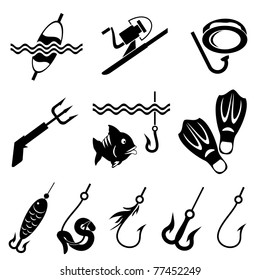 set vector images of fishing and equipment for fishing