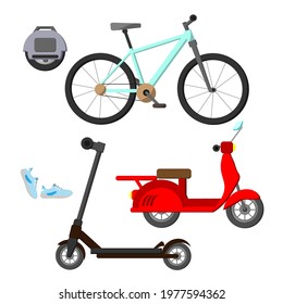 set of vector images of food delivery vehicles.