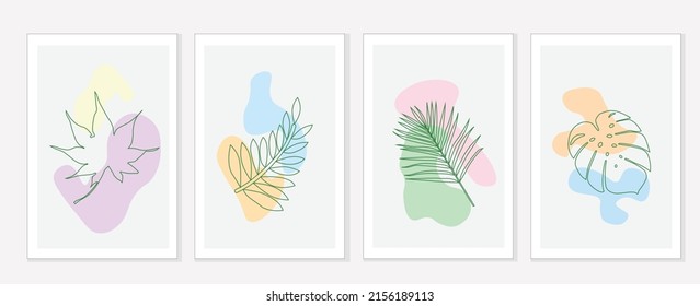 A set of vector images in a frame beautiful natural leaf pattern Used to decorate and display