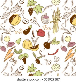 A set of vector images of fruits, vegetables and cereals