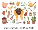 Set of vector images of gardening tools in flat style. Perfect for postcards, posters, articles, and websites.