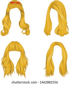 Set of vector images of golden hairstyles For women with long golden hair